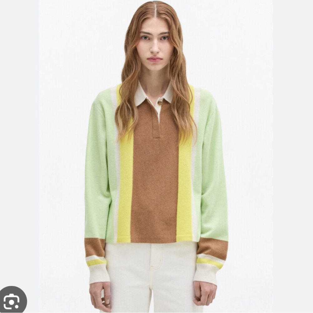 Guest In Residence Colorblock Cashmere Polo — Mint, Brown & Yellow